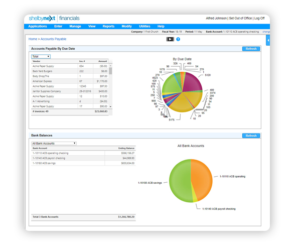 financial reporting screen