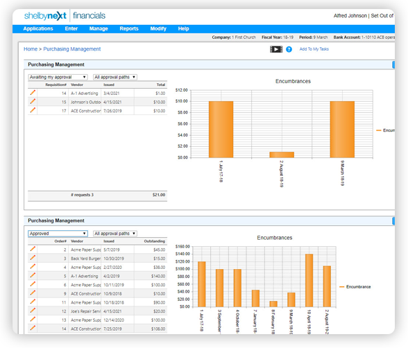 purchasing management screen