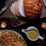 Picture of a thanksgiving meal on a table.